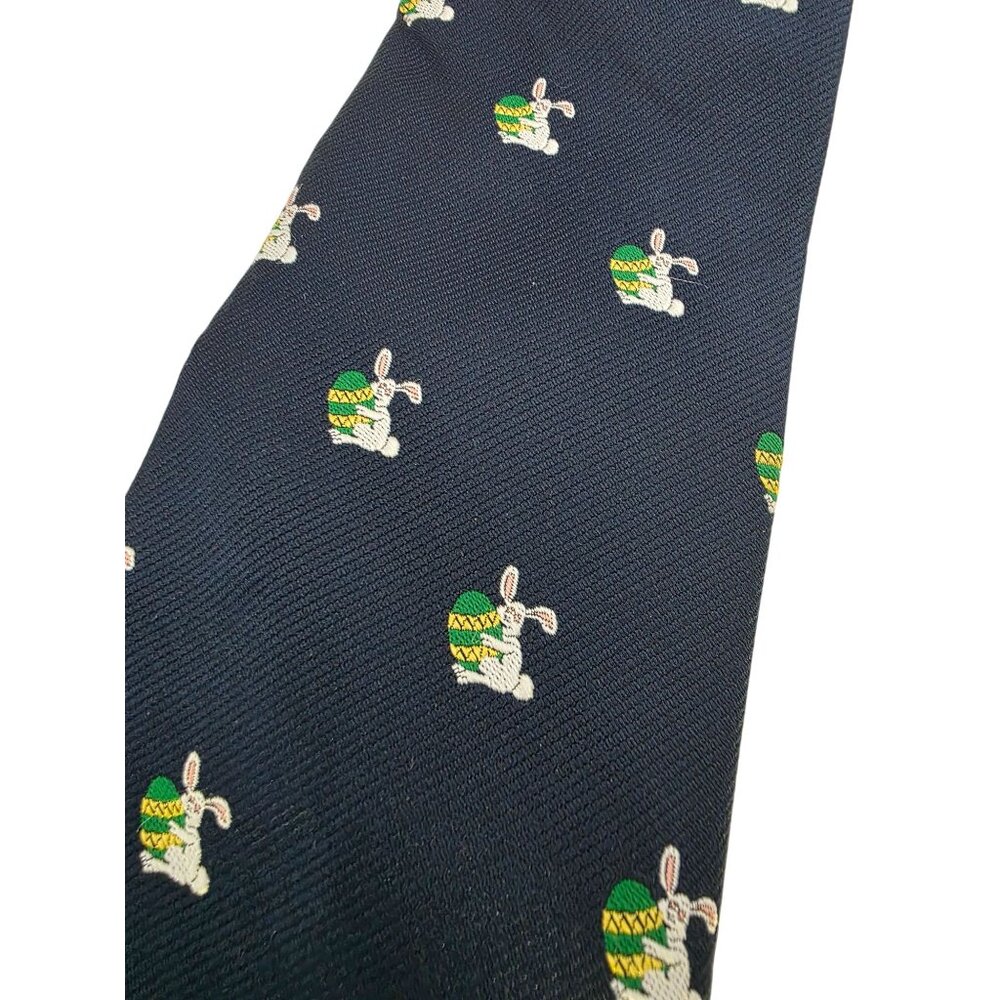Vintage Alynn Neckwear‎ Easter Bunny Pattern Mens Tie Navy